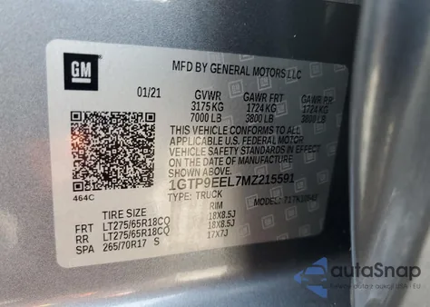 2021 GMC Sierra K1500 At4 from USA, damaged, VIN 1GTP9EEL7MZ215591